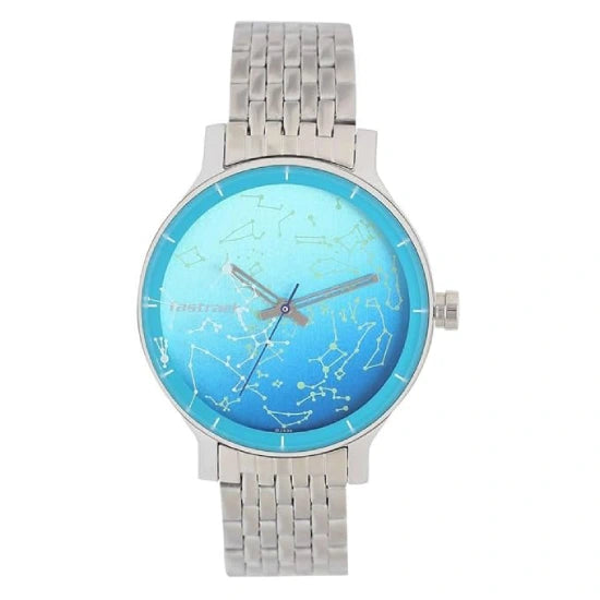 Fastrack Space Rover Quartz Analog Blue Dial Stainless Steel Strap Watch for Girls