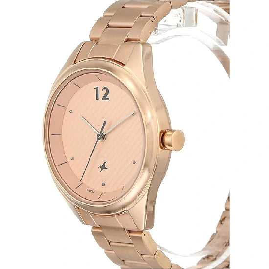 Fastrack Quartz Analog Rose Gold Dial Stainless Steel Strap Watch for Girls