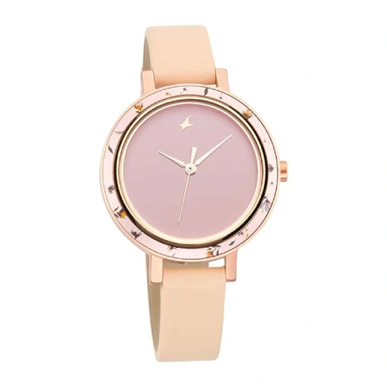 Fastrack Paint Me Quartz Analog Pink Dial Leather Strap Watch for Girls