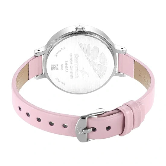 Fastrack Stunners Quartz Analog Pink Dial Leather Strap Watch for Girls