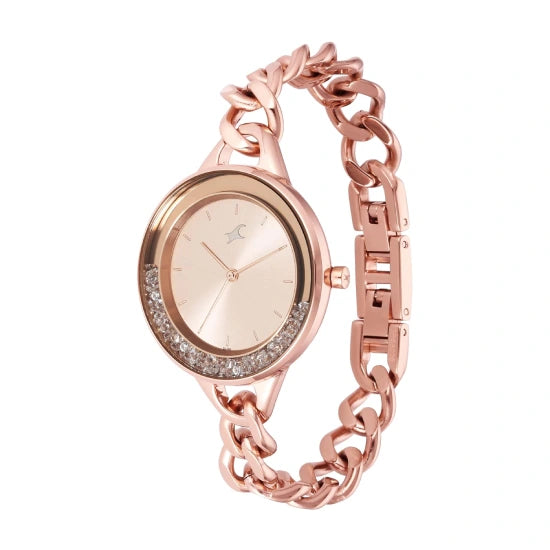 Fastrack Glitch Quartz Analog Rose Gold Dial Rose Gold Metal Strap Watch for Girls