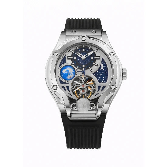 Asteroid Men’s Automatic Watch – Silver Dial, Black Silicon Strap, Multi-Function Stylish Timepiece for Any Occasion