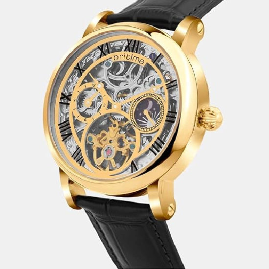 Men Automatic Silver Dial Analog Leather Watch