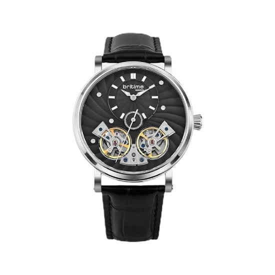 Men Automatic Black Dial Multi-Function Leather Watch