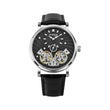 Men Automatic Black Dial Multi-Function Leather Watch