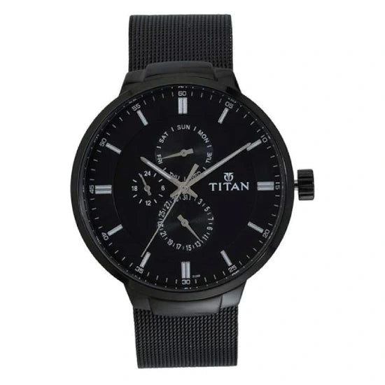 Titan Workwear Black Dial Quartz Multifunction Stainless Steel Strap watch for Men