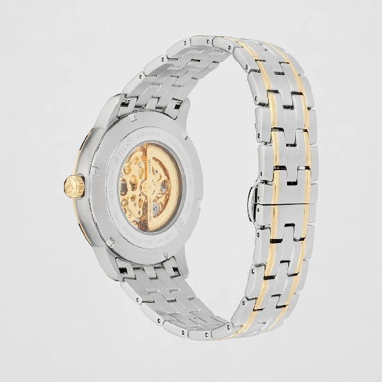 Titan Golden Heart Skeletal Automatic Analog with Silver Dial Dual-Tone Stainless Steel Strap Watch for Men