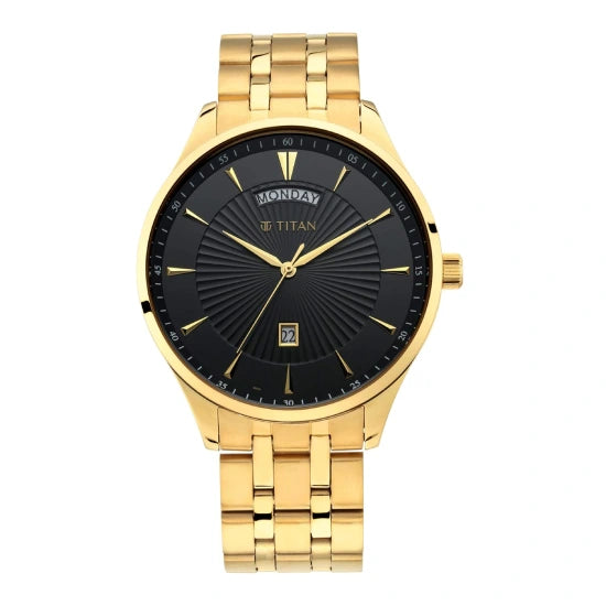 Titan Regalia Opulent Black Dial Analog with Day and Date Stainless Steel Strap watch for Men