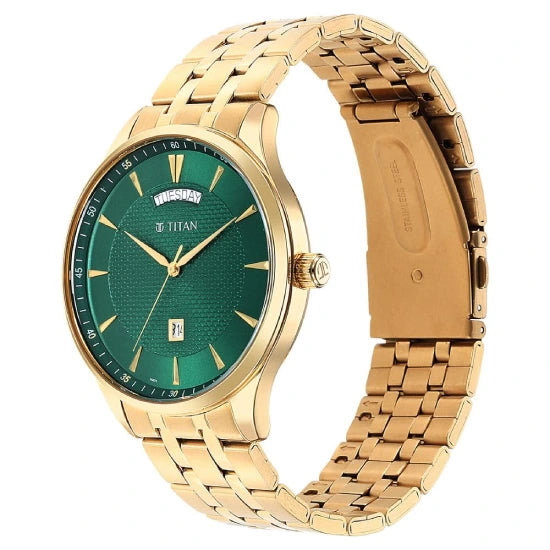 Titan Opulent Green Dial Analog Stainless Steel Strap watch for Men