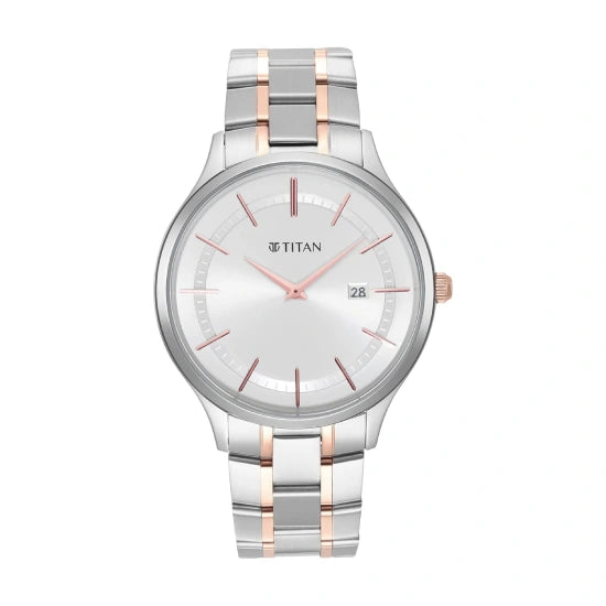 Titan Classique Slimline Silver Dial Analog with Date Stainless Steel Strap watch for Men