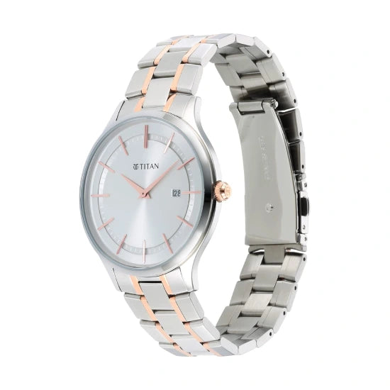 Titan Classique Slimline Silver Dial Analog with Date Stainless Steel Strap watch for Men