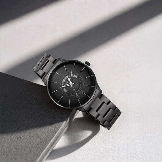 Titan Quartz World Time with Date Black Dial Black Stainless Steel Strap Watch for Men