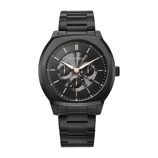 Titan Regalia Arc Analog with Day Date Second Subdial and Black Dial Black Stainless Steel Strap Watch for Men