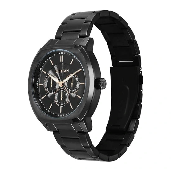 Titan Regalia Arc Analog with Day Date Second Subdial and Black Dial Black Stainless Steel Strap Watch for Men
