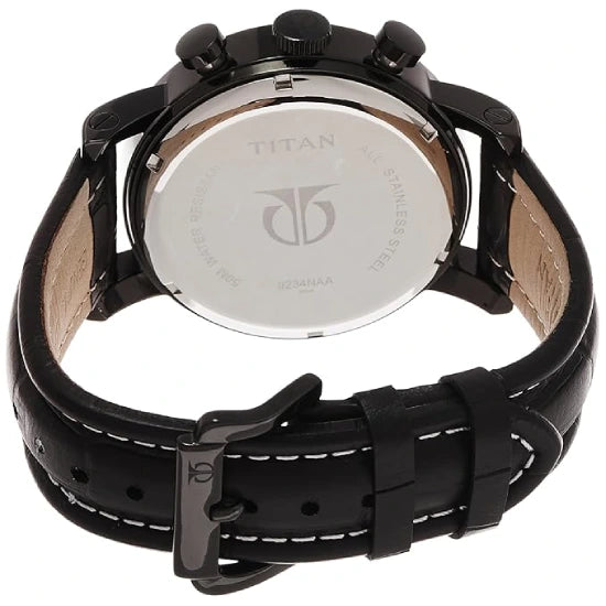 Titan Black Dial Black leather Strap Watch for Men