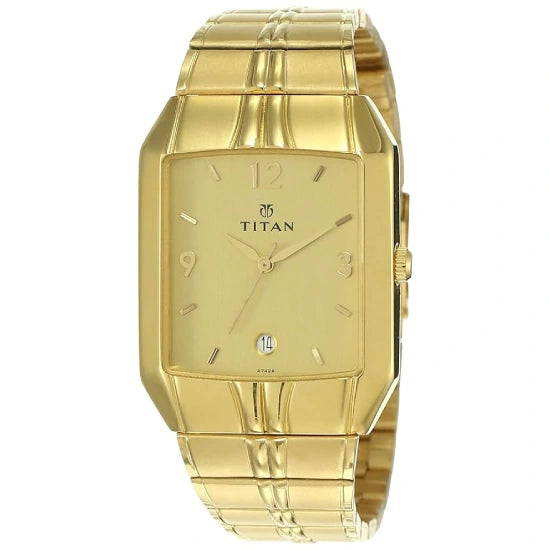 Titan Analog with Date Golden Dial Metal Strap watch for Men