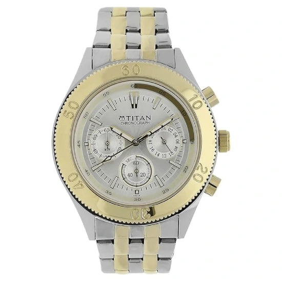 Titan Quartz Chronograph Silver Dial Stainless Steel Strap Watch for Men