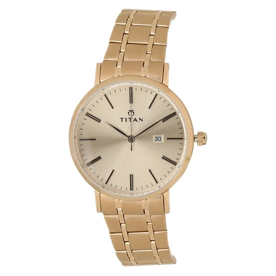 Titan Quartz Analog with Date Rose Gold Dial Stainless Steel Strap Watch for Couple