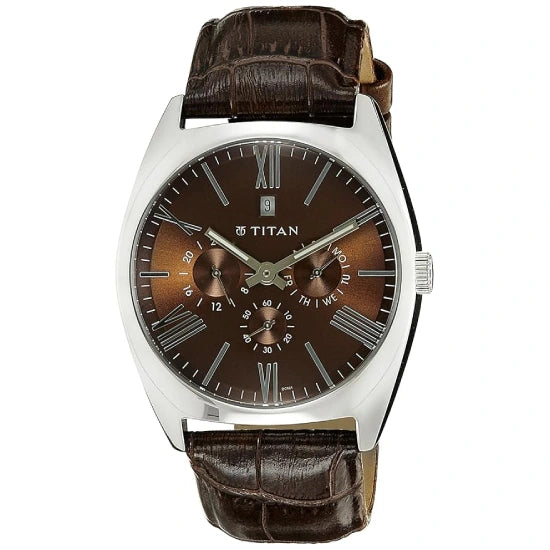 Titan Quartz Analog Brown Dial Leather Strap Watch for Men