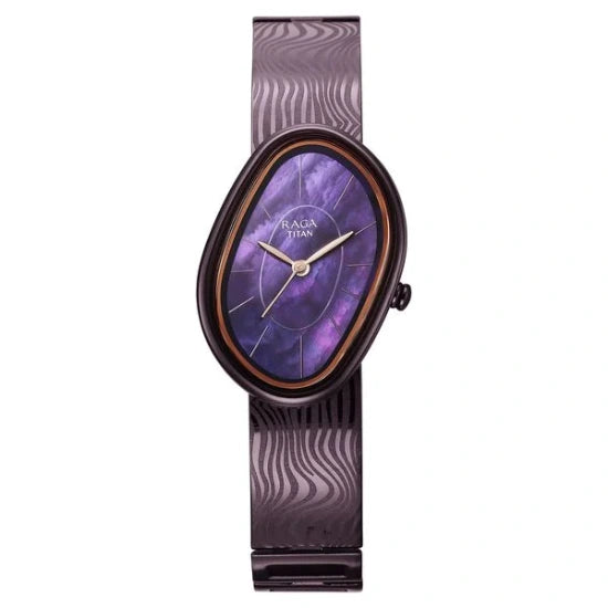 Titan Raga Sierra Quartz Analog Prune - Purple Dial Prune - Purple Metal Strap Watch For Women