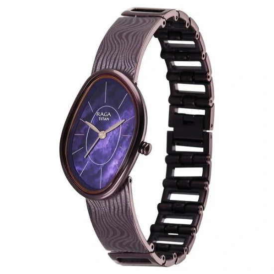 Titan Raga Sierra Quartz Analog Prune - Purple Dial Prune - Purple Metal Strap Watch For Women