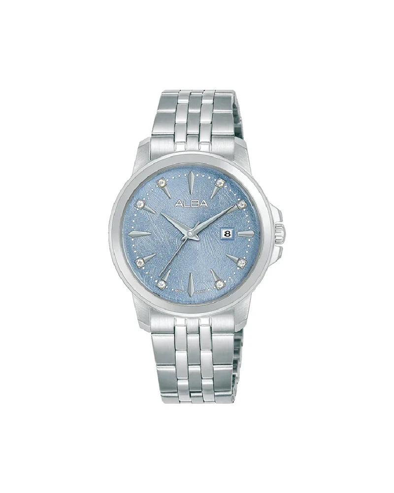 Stainless Steel Strap Silver Color Women Blue Dial Watch