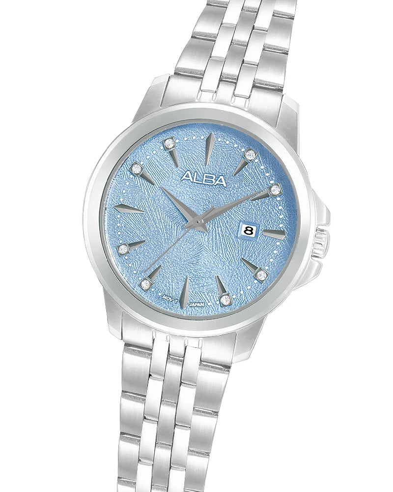 Stainless Steel Strap Silver Color Women Blue Dial Watch
