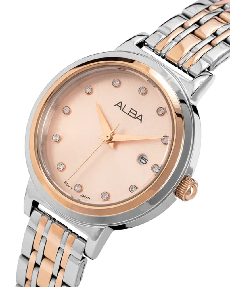 Peach Dial Dual Tone Watch