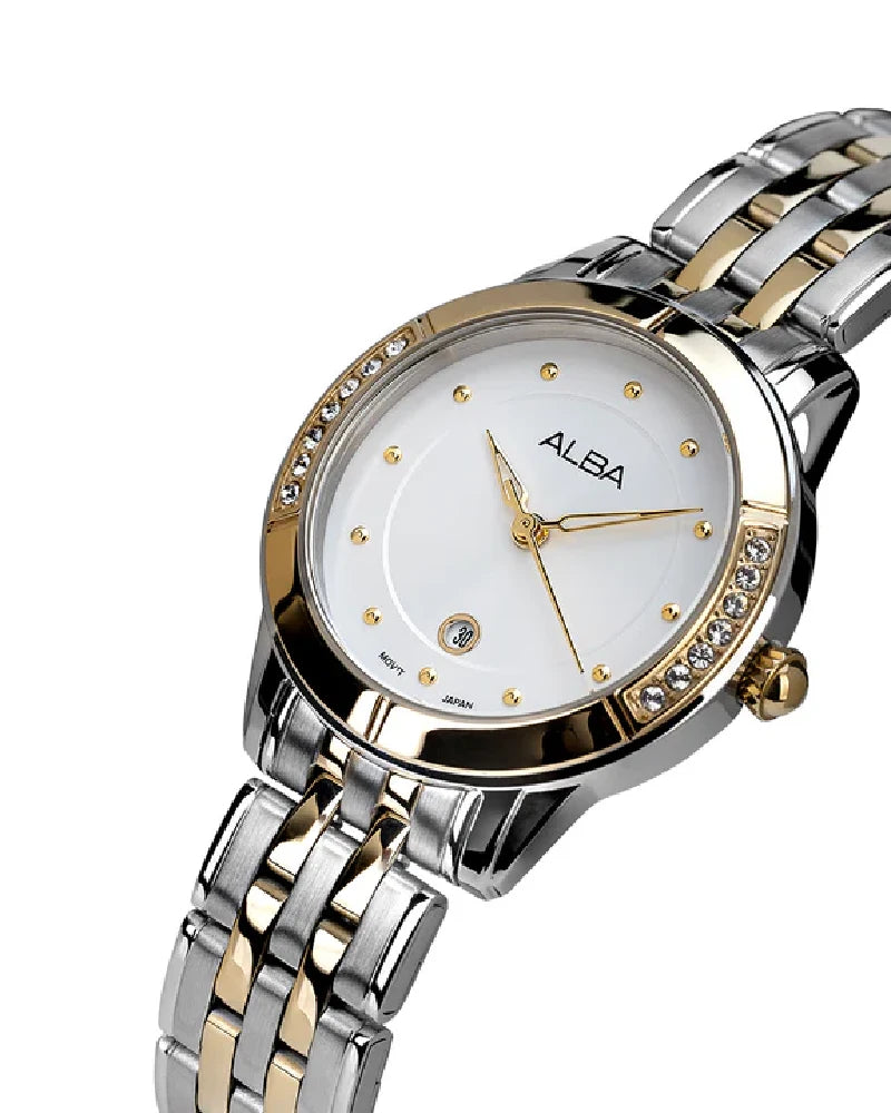 Silver-White Sunray Dial with Crystals Watch