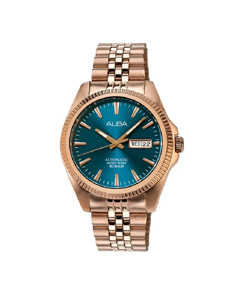 Copper Bezel With Teal Sunray Dial Automatic Watch