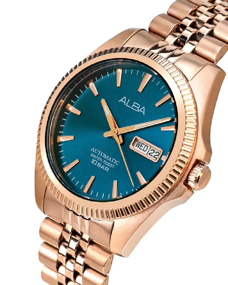 Copper Bezel With Teal Sunray Dial Automatic Watch