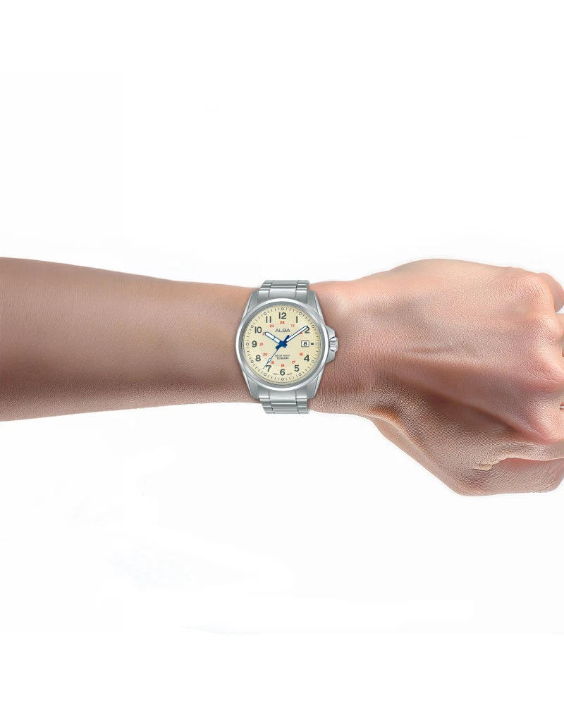 Men Quartz Cream Dial Analog Stainless Steel Watch