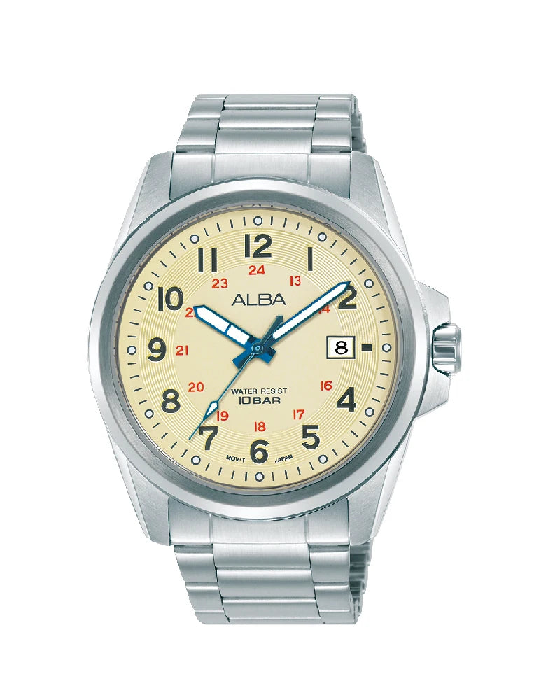 Men Quartz Cream Dial Analog Stainless Steel Watch