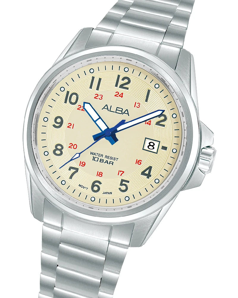 Men Quartz Cream Dial Analog Stainless Steel Watch