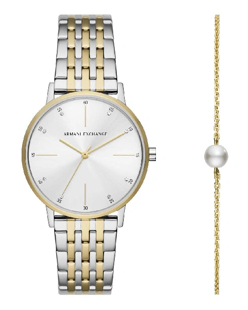Armani Exchange Womens Stainless Steel Analog Watch , Dial-Color:Silver, Band Color:Two-Tone