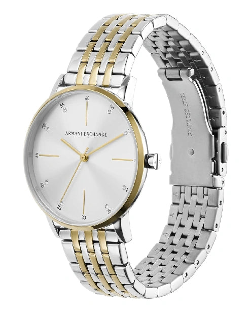 Armani Exchange Womens Stainless Steel Analog Watch , Dial-Color:Silver, Band Color:Two-Tone