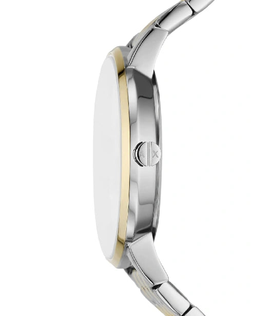Armani Exchange Womens Stainless Steel Analog Watch , Dial-Color:Silver, Band Color:Two-Tone