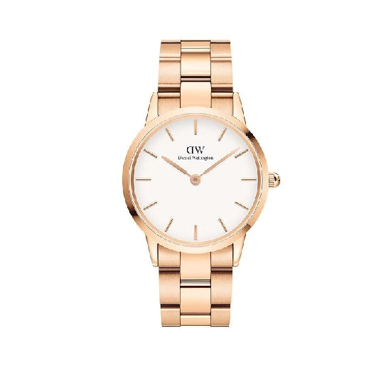 Daniel Wellington Stainless Steel Analog White Dial Unisex's Watch, Band Color-Rose Gold