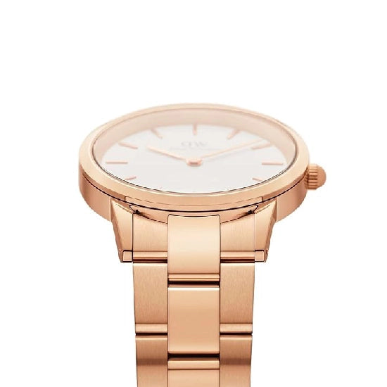 Daniel Wellington Stainless Steel Analog White Dial Unisex's Watch, Band Color-Rose Gold