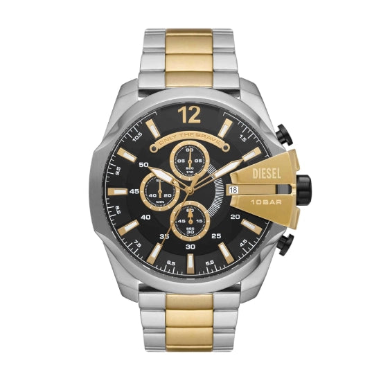 Diesel Stainless Steel Mega Chief Analog Black Dial Men Watch- Multi-Color Band