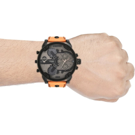 Diesel Men's Mr. Daddy 2.0 Black IP and Brown Leather Chronograph Watch Analog Watch - For Men