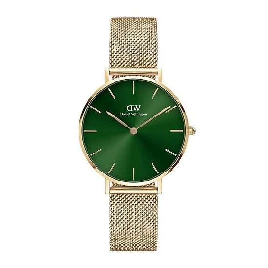 Daniel Wellington Analog Women's Watch (Green Dial Gold Colored Strap)