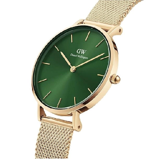 Daniel Wellington Analog Women's Watch (Green Dial Gold Colored Strap)