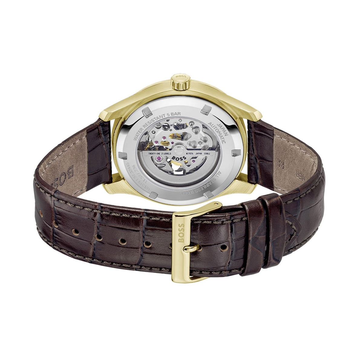 BOSS Principle Skeleton Mech-Automatic Dark Grey Round Dial Men's Watch|Brown Calfskin Material|Brown Color Band