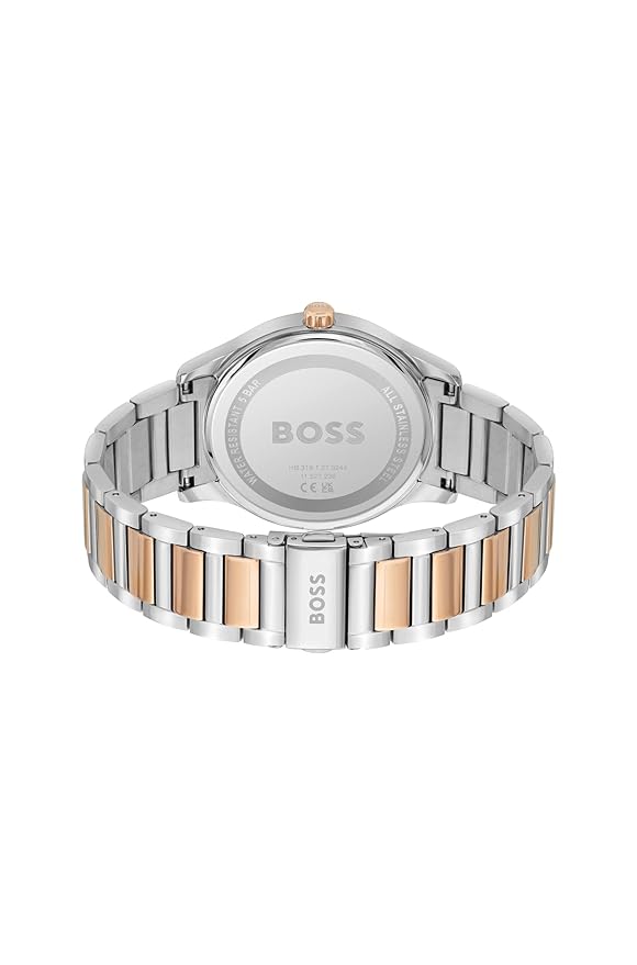 BOSS Reason Qtz Basic Calendar Blue Round Dial Men's Watch|Two Tone Stainless Steel Material|Silver Color Band