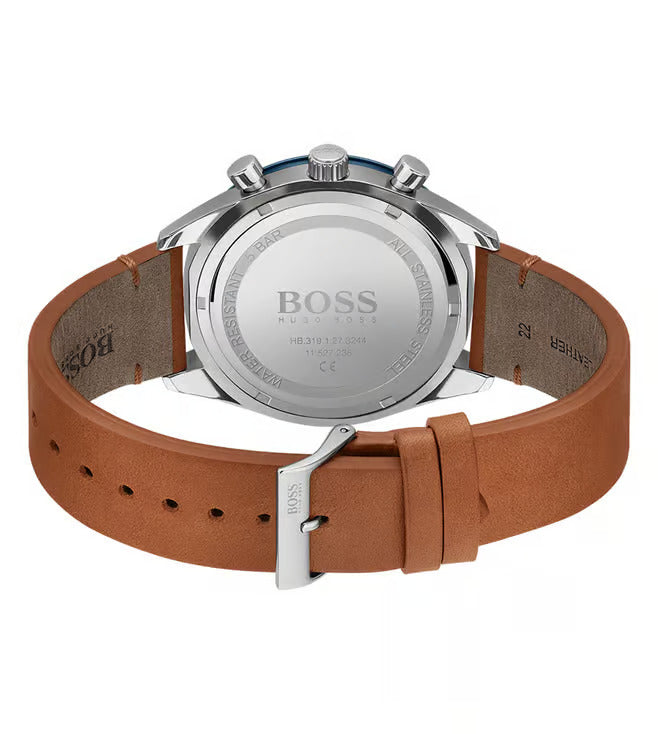 Hugo Boss Santiago Multifunction Blue Round Luminous Dial Men's Leather Watch